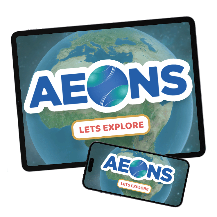 Aeons startup screen on tablet and mobile screens