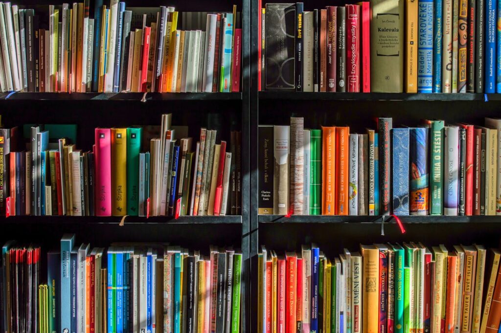 a bookshelf full of of books