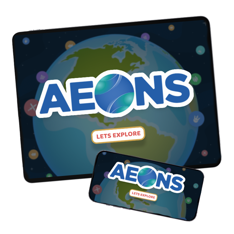 Aeons startup screen on tablet and mobile screens